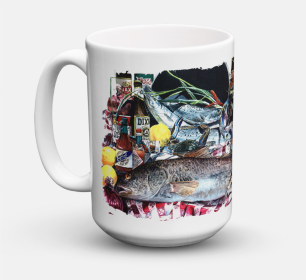 Food Coffee Mug 15 oz (Color: Fish and Beers from New Orleans, size: 5 x 5)