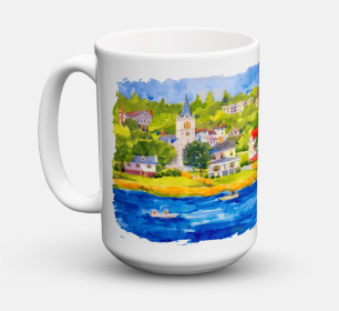 Nautical Coffee Mug 15 oz (Color: Harbour Scene with Sailboat, size: 5 x 5)