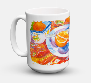 Food Coffee Mug 15 oz (Color: Florida Oranges Sliced for breakfast, size: 5 x 5)