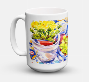 Fruit Coffee Mug 15 oz (Color: Apples, Plums and Grapes with Flowers, size: 5 x 5)