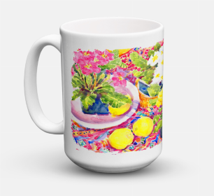 Flower Coffee Mug 15 oz (Color: Primroses #2, size: 5 x 5)