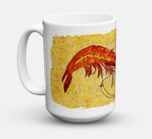 Shellfish Coffee Mug 15 oz (Color: Shrimp on Yellow, size: 5 x 5)