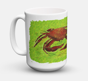 Shellfish Coffee Mug 15 oz (Color: Crab on Green, size: 5 x 5)