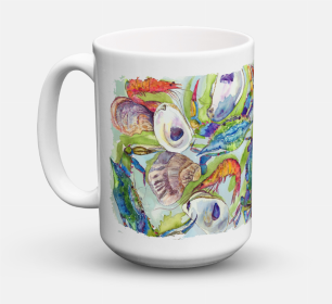 Shellfish Coffee Mug 15 oz (Color: Crabs, Shrimp and Oysters, size: 5 x 5)