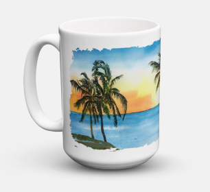 Scenic Coffee Mug 15 oz (Color: Palm Tree Beach Scene, size: 5 x 5)