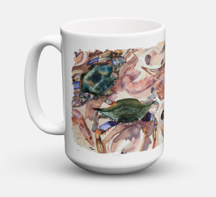 Shellfish Coffee Mug 15 oz (Color: Crab and Oysters, size: 5 x 5)