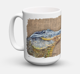 Animal Coffee Mug 15 oz (Color: Alligator on Faux Burlap, size: 5 x 5)