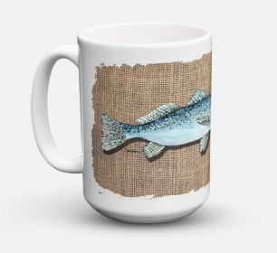 Fish Coffee Mug 15 oz (Color: Speckled Trout  on Faux Burlap, size: 5 x 5)