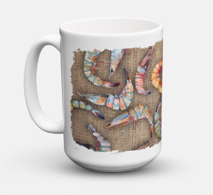 Shellfish Coffee Mug 15 oz (Color: Shrimp  on Faux Burlap, size: 5 x 5)