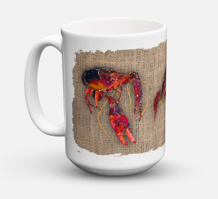 Shellfish Coffee Mug 15 oz (Color: Crawfish  on Faux Burlap, size: 5 x 5)