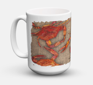 Food Coffee Mug 15 oz (Color: Cooked Crabs on Faux Burlap, size: 5 x 5)