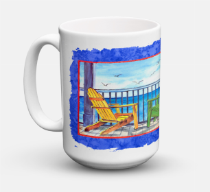 Scenic Coffee Mug 15 oz (Color: Adirondack Chairs Blue, size: 5 x 5)