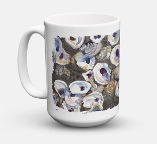 Shellfish Coffee Mug 15 oz (Color: Oysters Bunch on Faux Burlap, size: 5 x 5)