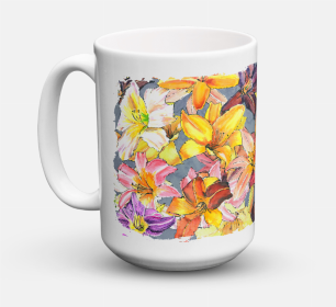 Flower Coffee Mug 15 oz (Color: Day Lillies, size: 5 x 5)