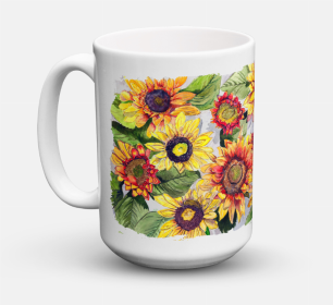 Flower Coffee Mug 15 oz (Color: Sunflowers, size: 5 x 5)