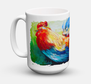 Bird Coffee Mug 15 oz (Color: Rooster Chief Big Feathers, size: 5 x 5)