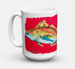 Fish Coffee Mug 15 oz (Color: Red Fish Woo Hoo, size: 5 x 5)