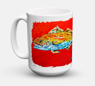 Fish Coffee Mug 15 oz (Color: Red Fish Red Head, size: 5 x 5)