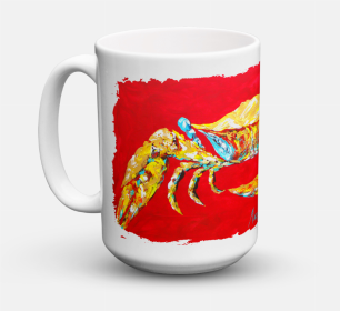 Shellfish Coffee Mug 15 oz (Color: Crab Blue on Red, size: 5 x 5)