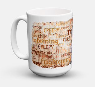 Halloween Coffee Mug 15 oz (Color: Creepy, Haunted and Frightful with skulls, size: 5 x 5)