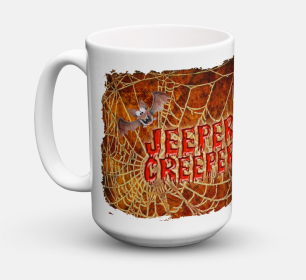 Halloween Coffee Mug 15 oz (Color: Jeepers Creepers with Bat and Spider web, size: 5 x 5)