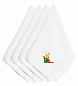 Christmas Themed Embroidered Napkins (Color: Christmas Candles with Holly, size: 20 x 20)