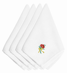 Christmas Themed Embroidered Napkins (Color: Christmas Poinsettia, size: 20 x 20)