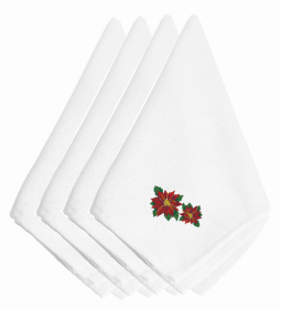 Christmas Themed Embroidered Napkins (Color: Christmas Two Poinsettias, size: 20 x 20)