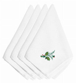 Christmas Themed Embroidered Napkins (Color: Christmas Holly Sprig, size: 20 x 20)