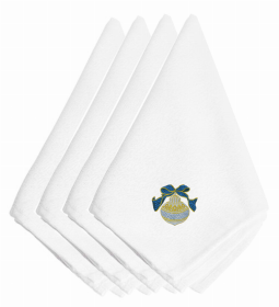 Christmas Themed Embroidered Napkins (Color: Christmas Gold and Blue Ornament, size: 20 x 20)