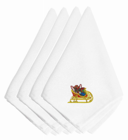 Christmas Themed Embroidered Napkins (Color: Christmas Sleigh with Presents, size: 20 x 20)