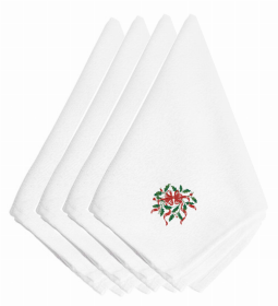 Christmas Themed Embroidered Napkins (Color: Christmas Holly with Ribbon, size: 20 x 20)