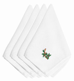 Christmas Themed Embroidered Napkins (Color: Christmas Holly Ribbon String, size: 20 x 20)